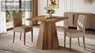 Rustic Fluted Pedestal Square Dining Table | Compact Farmhouse Table for 4 People - LD0133