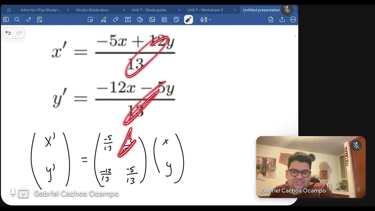 Write the matrix given the (change of coordinates) equations