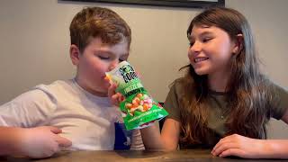 Noah and @AvaAndMacyTheCat  Trying Freeze Dried Skittles