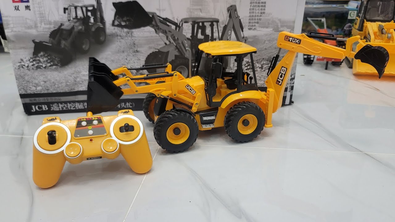 DOUBLE E E589 – Terna E Caricatore Telecomandato Scala 1:20 (escavatore E Bulldozer Giallo, Batteria Al Litio)