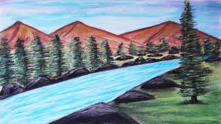 Easy soft pastel Mountain Scenery/Landscape painting | Kids/Beginners |Step by Step video tutorial screenshot 3