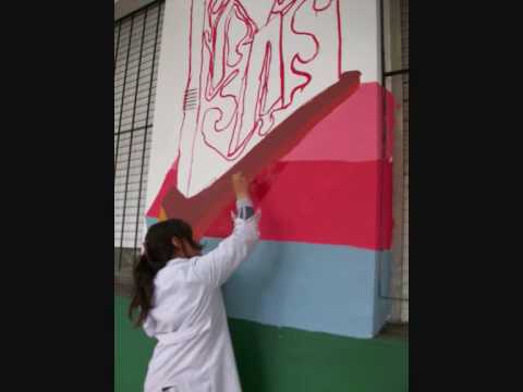 PINTURA MURAL EN LA "ESCUELA PUBLICA" N23 , RAMOS MEJIA, ARGENTINA "NUESTRA ESCUELA"