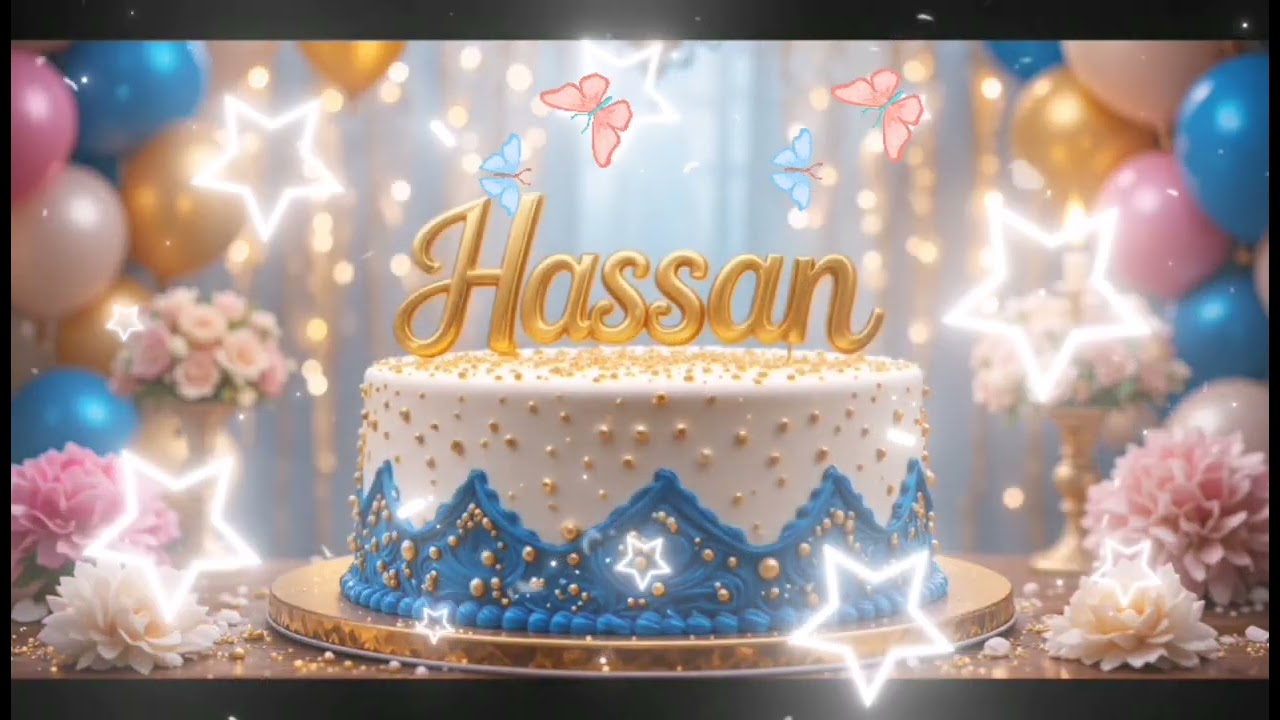 🎂 Happy Birthday Hassan 🎉 | Elegant Cake with Stunning Background Decor ✨