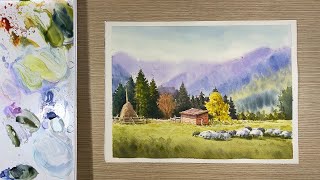 Watercolor painting landscape demonstration