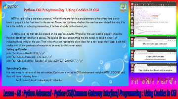 Lesson - 68 : Python Advanced - Python CGI Programming : Using Cookies in CGI