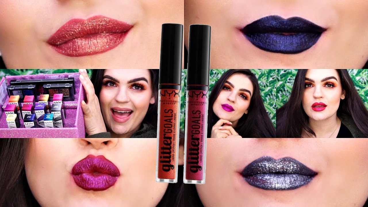 NEW NYX Glitter Goals Liquid Lipstick Review & Swatches - YouTube