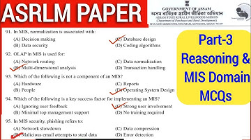 ASRLM MIS Exam Paper 2025 | Assam govt job Exam Paper 2025