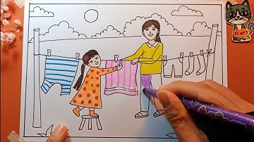 vẽ tranh hoạt động trong gia đình | Bố cục trong tranh sinh hoạt | tranh xé dán giấy màu - kcart3