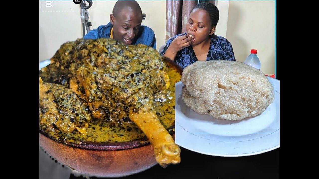 Asmr Mukbang black soup and garri (fufu)