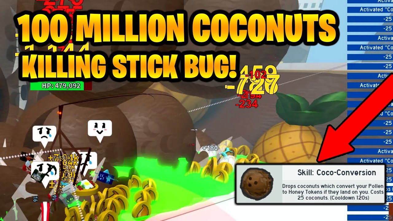 Killing Stick Bug With 100 Million Coconuts! Bee Swarm Simulator YouTube