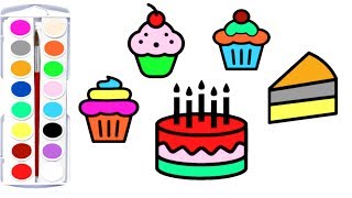 Cake Drawings And Coloring Page For Kids