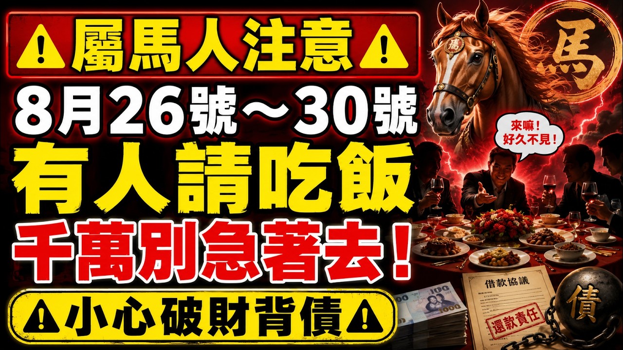 屬馬人注意!8月26號到30號,突然有人請你吃飯千萬別急著去!小心一頓飯掏空家底 縮圖