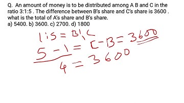 Q.  An amount of money is to be distributed among A B and C in the ratio 3:1:5 . Maths important q
