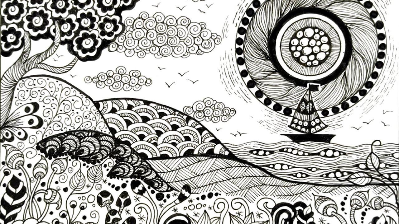 Zentangle art for beginners step by step / Zentangle landscape - YouTube