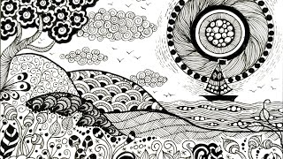 Zentangle art for beginners step by step / Zentangle landscape