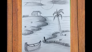 How To Draw Easy Scenery Sunset For Beginner - DRAWING SIMPLE PENCIL