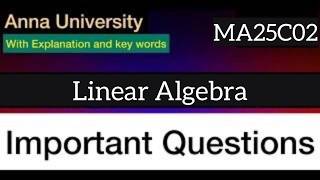 Linear Algebra | Important Question | Anna University | Tamil