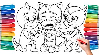 Pj Masks Catboy Is Crying, And Gekko And Owlette Help To Comfort Him Pj Masks Coloring Pages