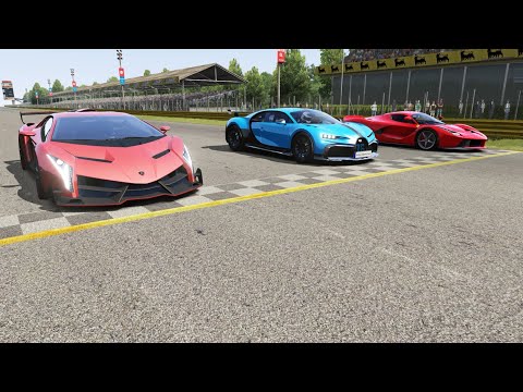 Bugatti Chiron Pur Sport vs Lamborghini Veneno vs Ferrari LaFerrari at Monza Full Course