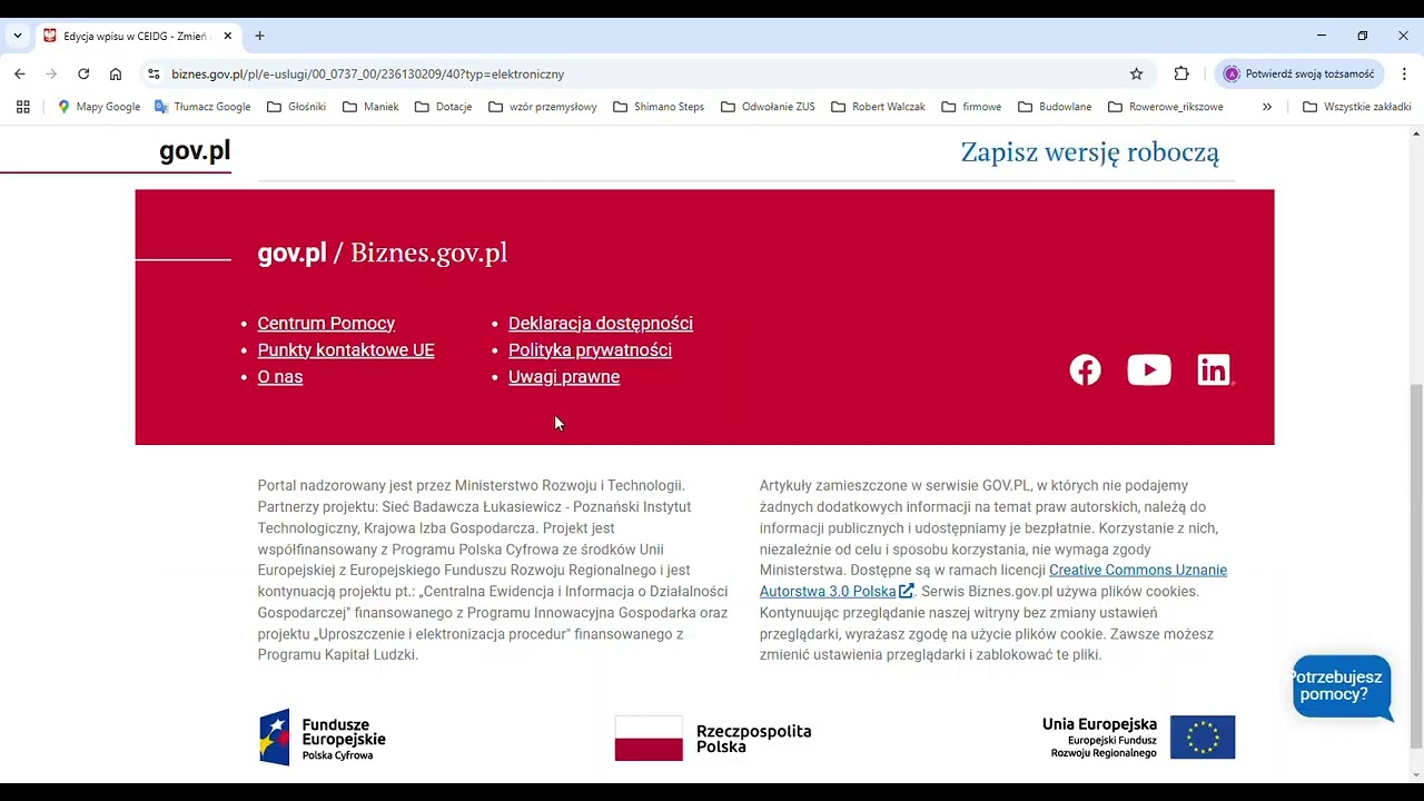 Ceidg gov pl  Zmiana adresu