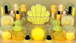Yellow Slime. Mixing Makeup And Glitter Into Clear Slime. Satisfying Slime Videos 2160P.