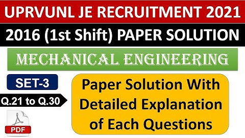 SET 3 | UPRVUNL JE Previous Year Question Paper | UPRVUNL 2016 (1st Shift) Mechanical Paper Solution