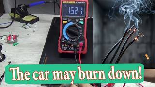The car amplifier is short-circuited. The power wires are smoking.