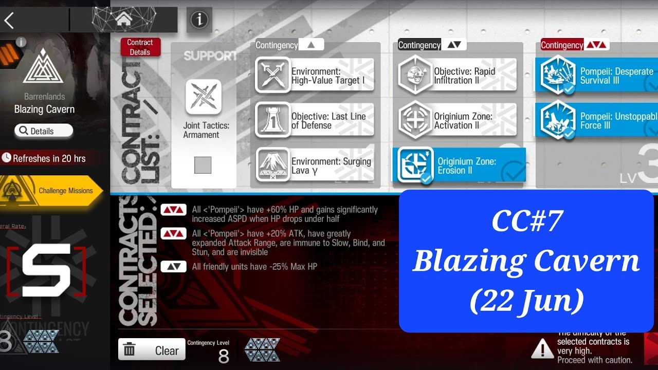 [AFK clear] 22 Jun - Blazing Cavern Lv8 [Contingency Contract #7][Arknights]