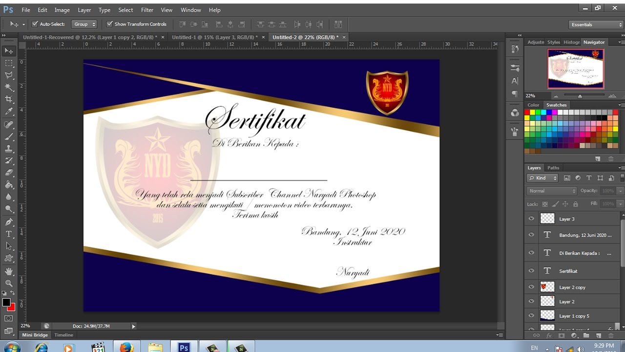  desain  sertifikat effect emas dengan  photoshop  YouTube