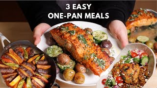 3 Easy One-Pan Meals Mediterranean Chicken Kofta Potato Lemon Dijon Salmon