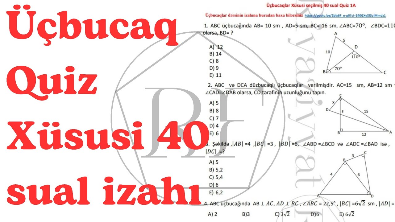 Üçbucaqlar Quiz 40 sual izahı | MiQ Sertifikasiya tipli sınaq | Riyaziyyat RF |