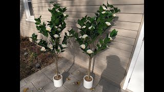 Artificial Camellia Tree 5ft, 2pack Indoor Fake Plant with Realistic Trunk, Leaves, Flowers