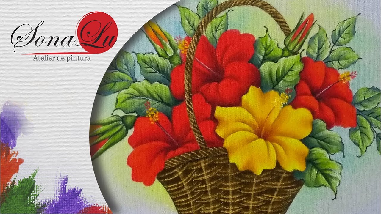 Aula 570 - Cesta com Flor Hibisco em Pano de Prato