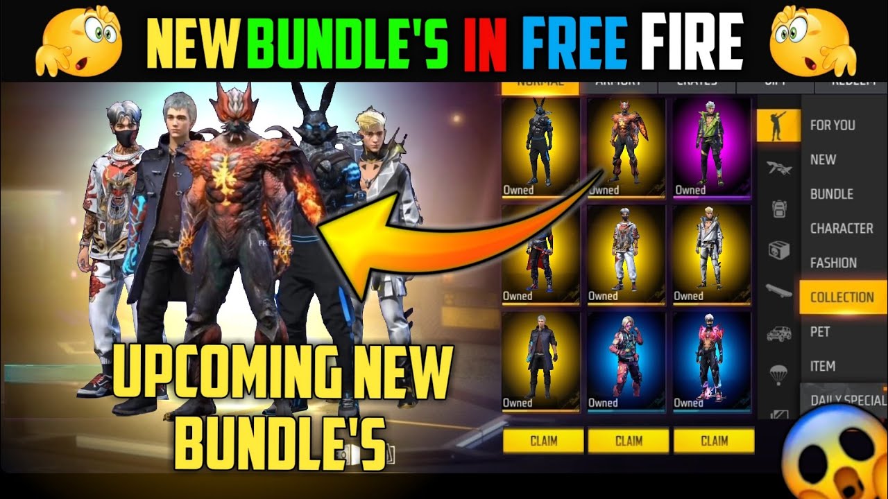UPCOMING NEW BUNDLE'S IN FREE FIRE | NEW BUNDLE'S FF | FREE FIRE NEW EVENT - GARENA FREE FIRE
