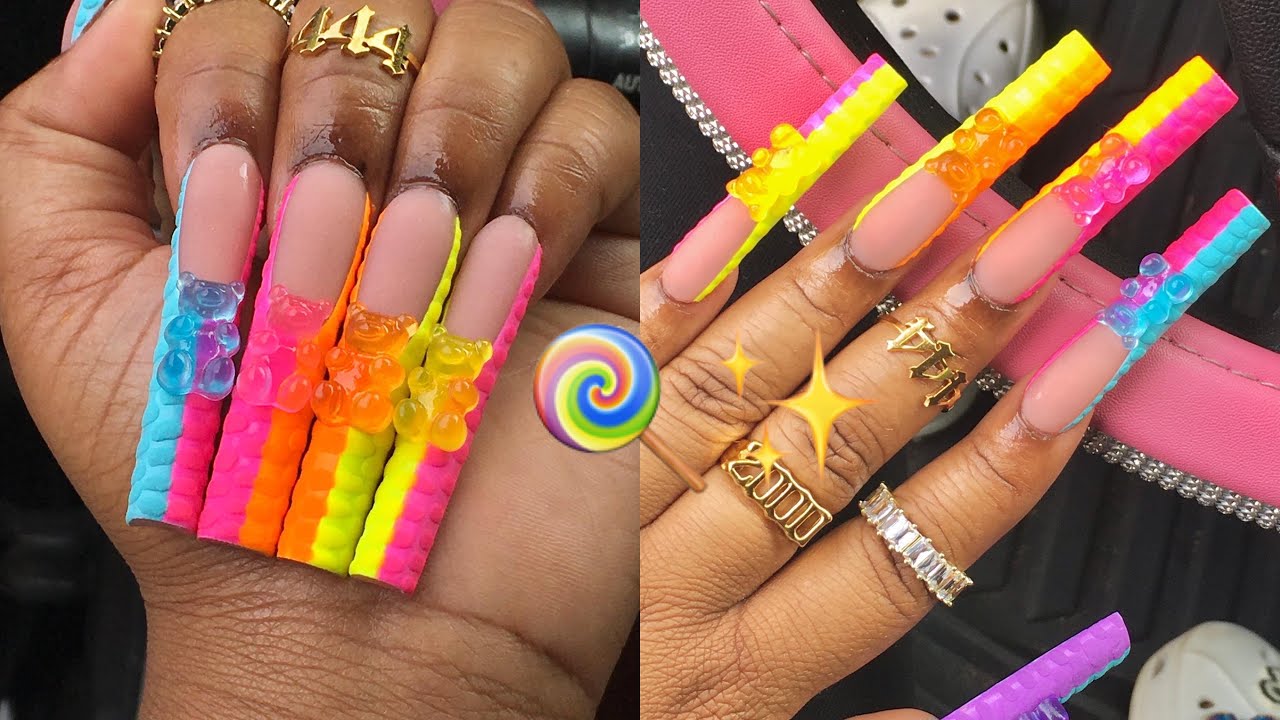 RAINBOW GUMMY BEAR 3D CROCODILE NAILS 🌈 🍭✨+ Q&A ✨