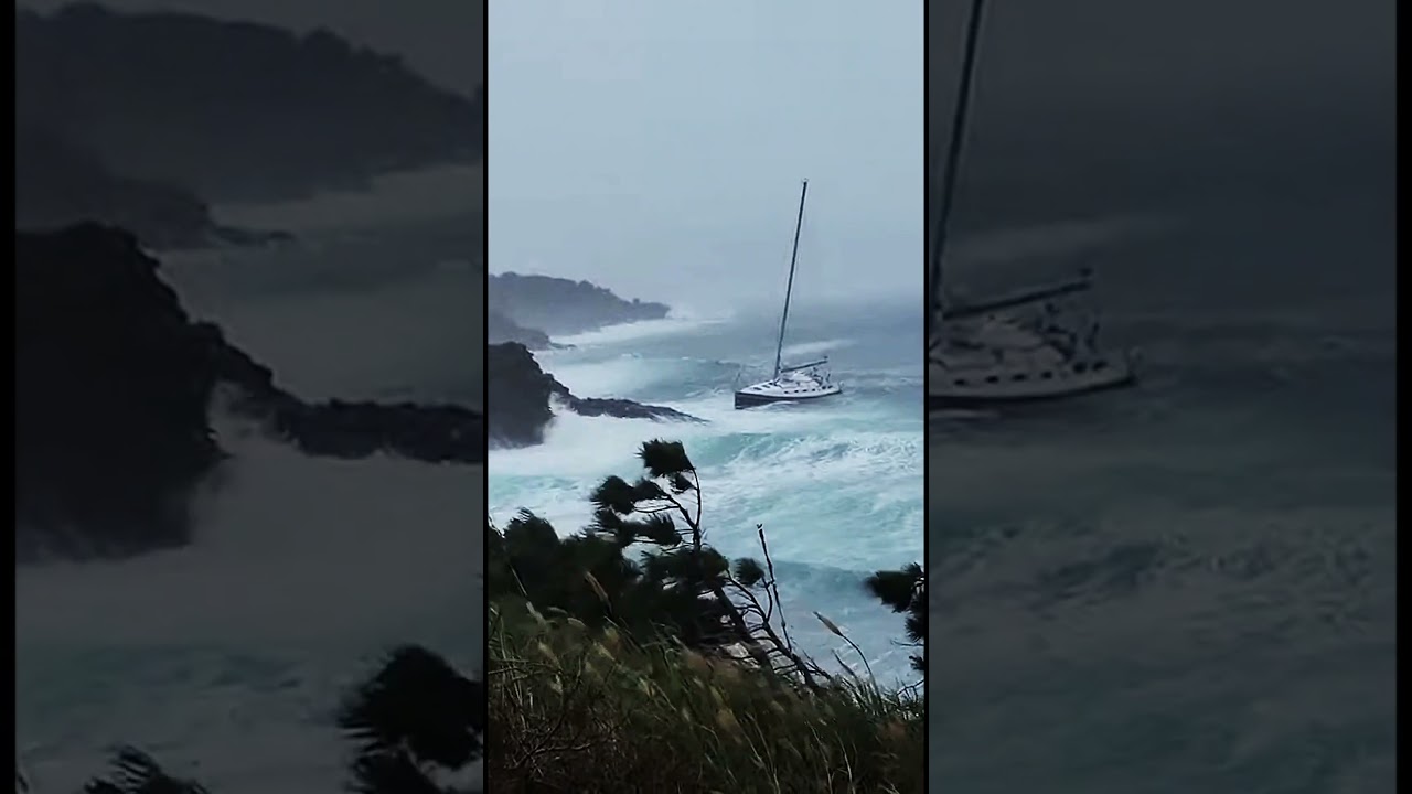 Sailboat Trapped in Violent Coastal Storm 😳🌊 #Shorts