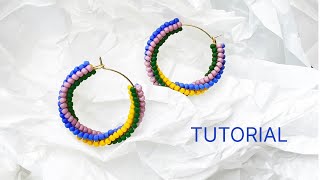 Colorful seed beaded earrings Hoops - DIY tutorial for beginners