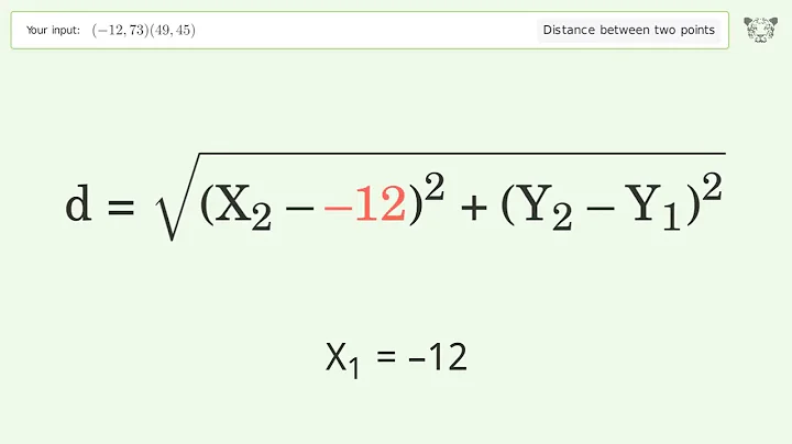 Find the distance between two points p1 (-12,73) and p2 (49,45): Step-by-Step Video Solution