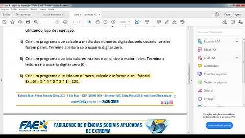 Algoritmo e Lógica de Programação - Correção exercícios lista 4 e 5 (ex 6)