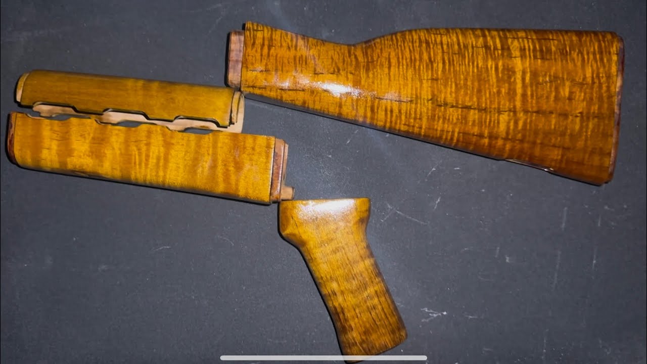 SOLD!! densely striped tiger maple ZPAP M70 wood set with all hardware