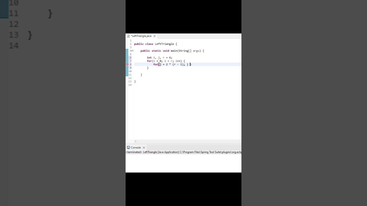 Left triangle star pattern in Java 🧑‍💻