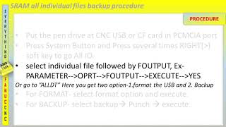SRAM all individual files backup procedure in fanuc CNC