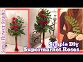 Simple DIY Vertical Line Roses Arrangement | Folieage | Supermarket Roses Floristry technique
