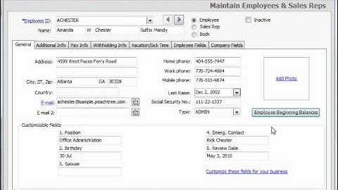 Peachtree Tutorial Adding Employee Beginning Balances Sage Training Lesson 7.3