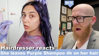 She left the PURPLE SHAMPOO in her hair for 4h !!! Hairdresser reacts to hair fails #beauty #hair