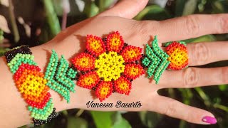 PULSERA DE FLORES 🏵️ CON ANILLO DE CHAQUIRAS/MOSTACILLAS🏵️ How to make beaded bracelet ring 🏵️DIY🏵️