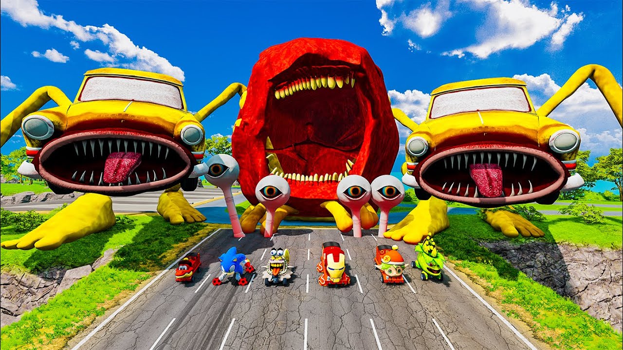 ALL MONSTERS Big & Small Cars with TRAIN EATER & CAR EATER & HUNGRY WORM EATER | BeamNG.Drive