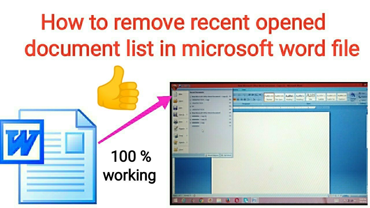 Word 1 cleared. Remove in list. Document list.