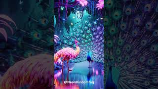Giant Neon Ostrich & Peacock Walking in a Magical Forest  4K #aivideo #wallpaperengine #futuristic screenshot 5