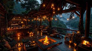 Famous Warm Forest Cabin Café on a Rainy Day ☕ Smooth Jazz the by Fireplace | Rain Sounds for Work & Unwind Wealth